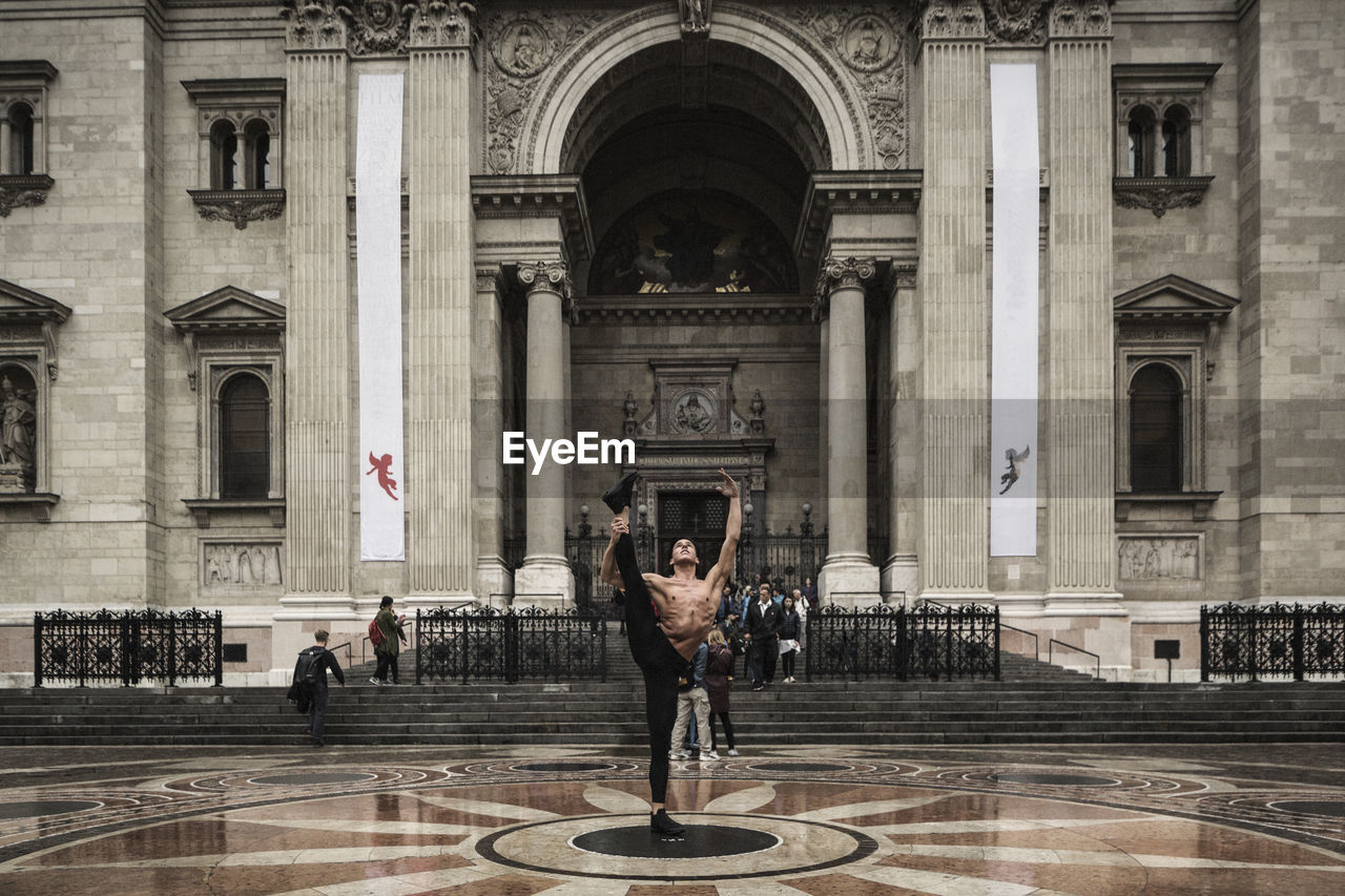 Ballet dancer in front of st stephens basilica, budapest, hungary