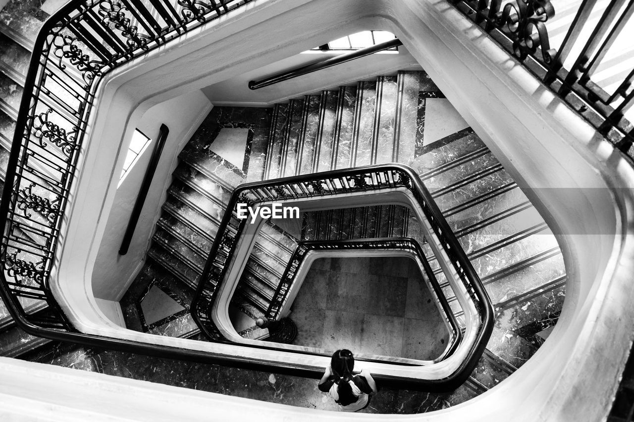 High angle view of spiral staircase