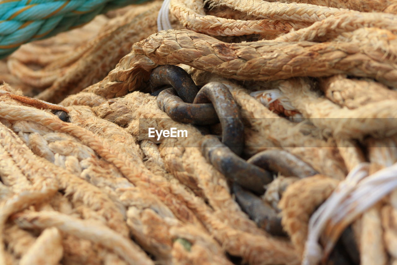 Close-up of ropes and chain