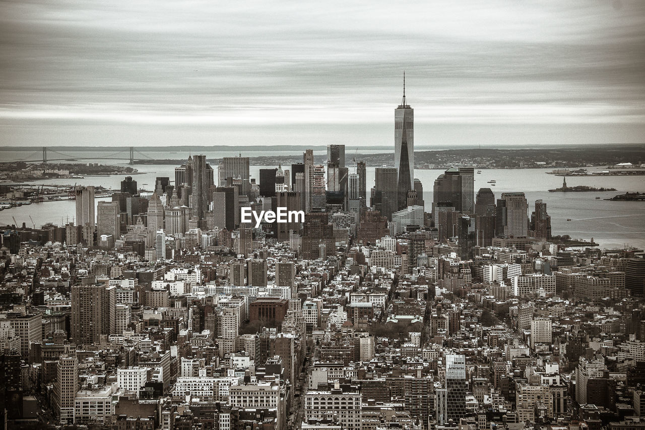 High angle view of cityscape against sky