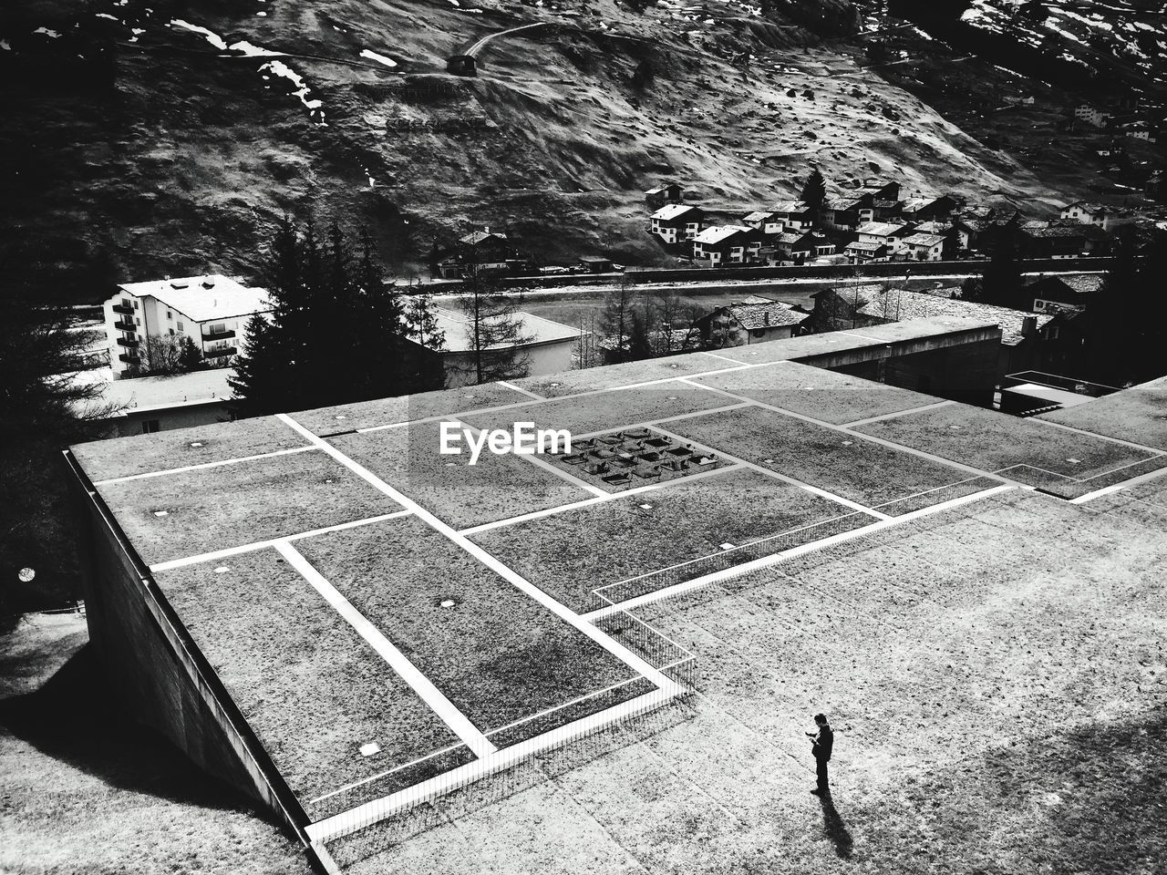 High angle view of person standing on street