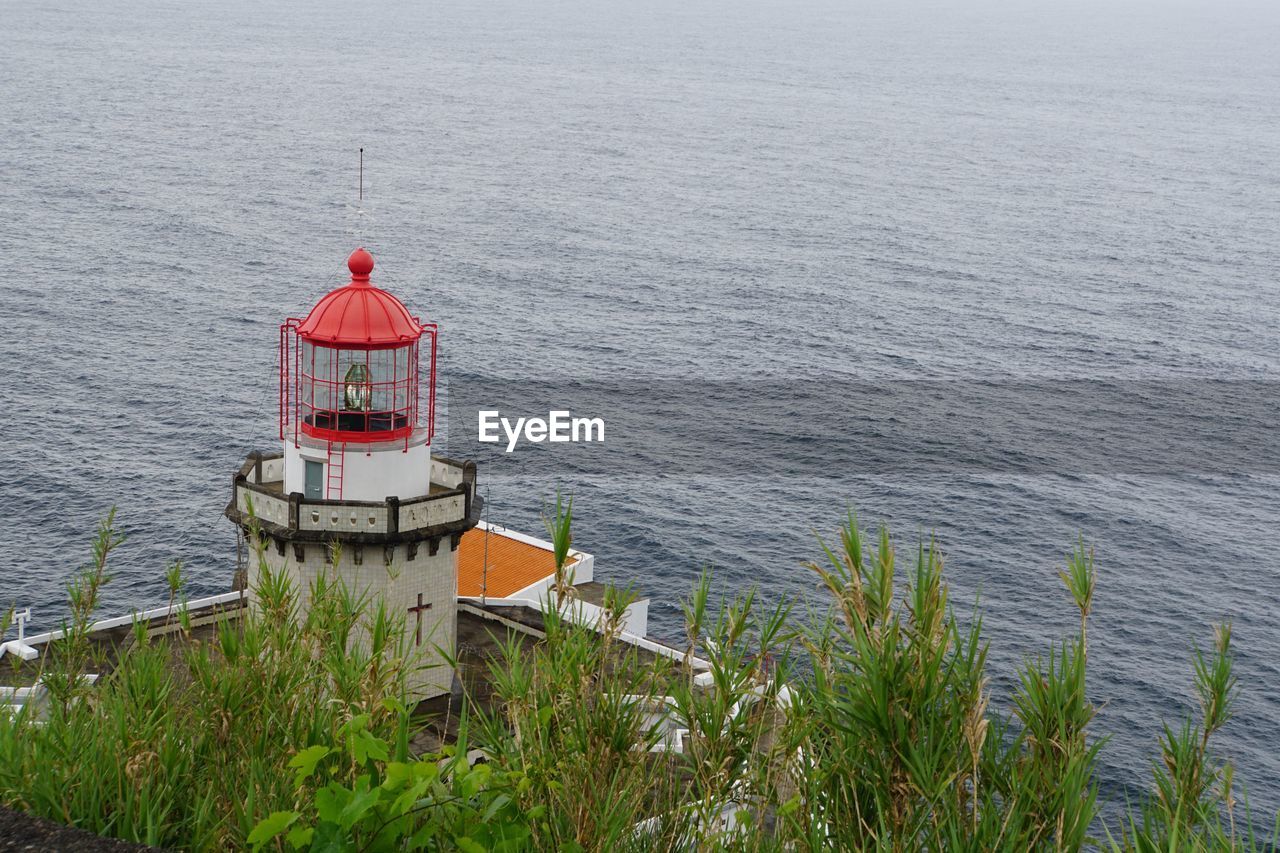 High angle view of lighthouse on sea