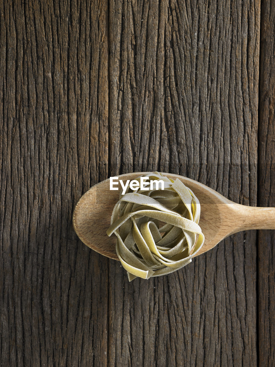 High angle view of tagliatelle pasta on table