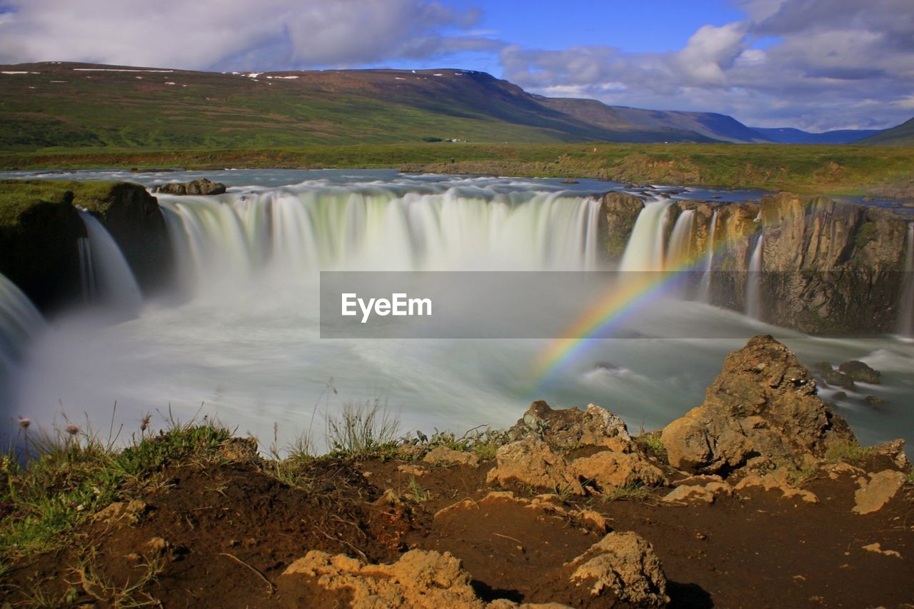 Rainbow over godafoss waterfall