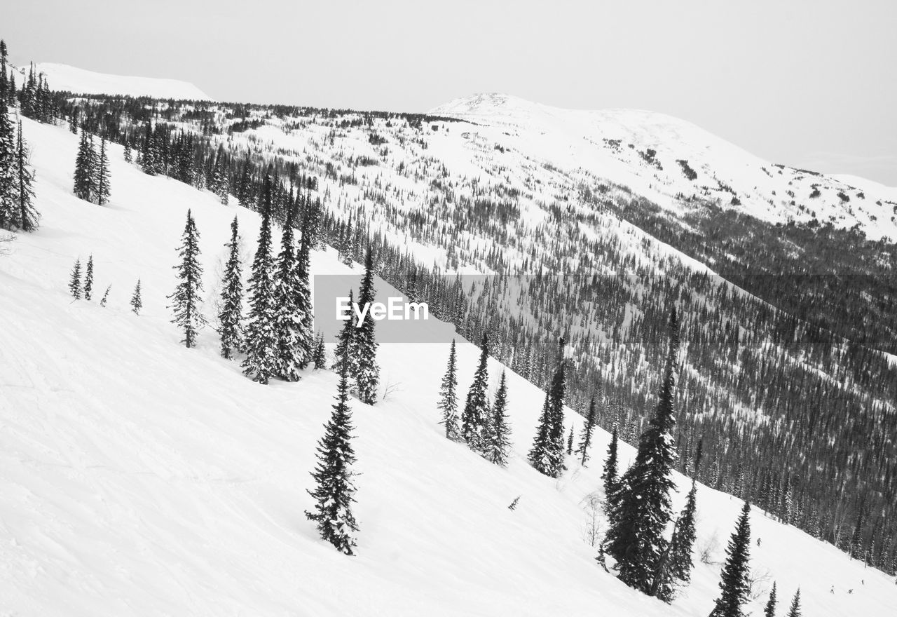 Scenic view of snow covered mountains against sky