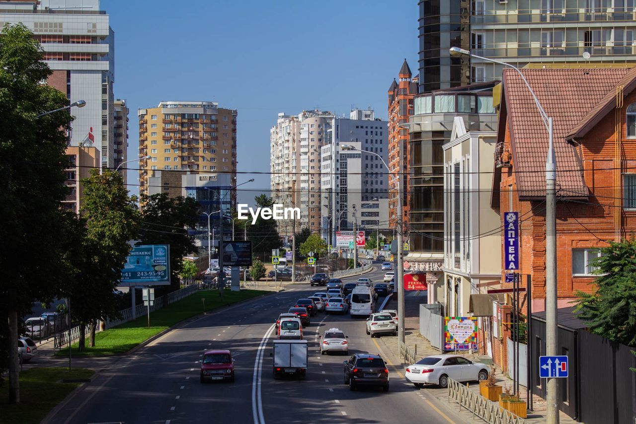 VIEW OF CITY STREET AND BUILDINGS