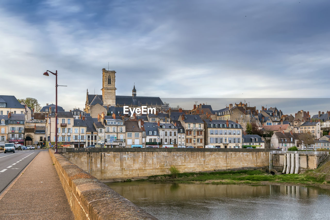 View of nevers from loire river bridge, france