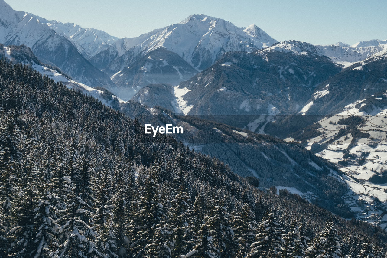 Scenic view of snowcapped mountains against sky