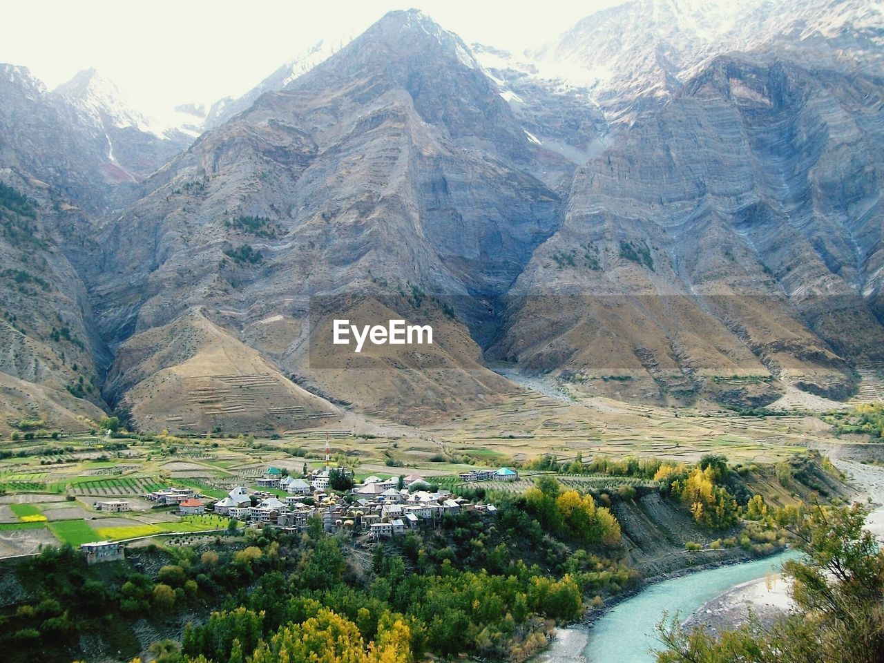 High angle view of lake and mountains