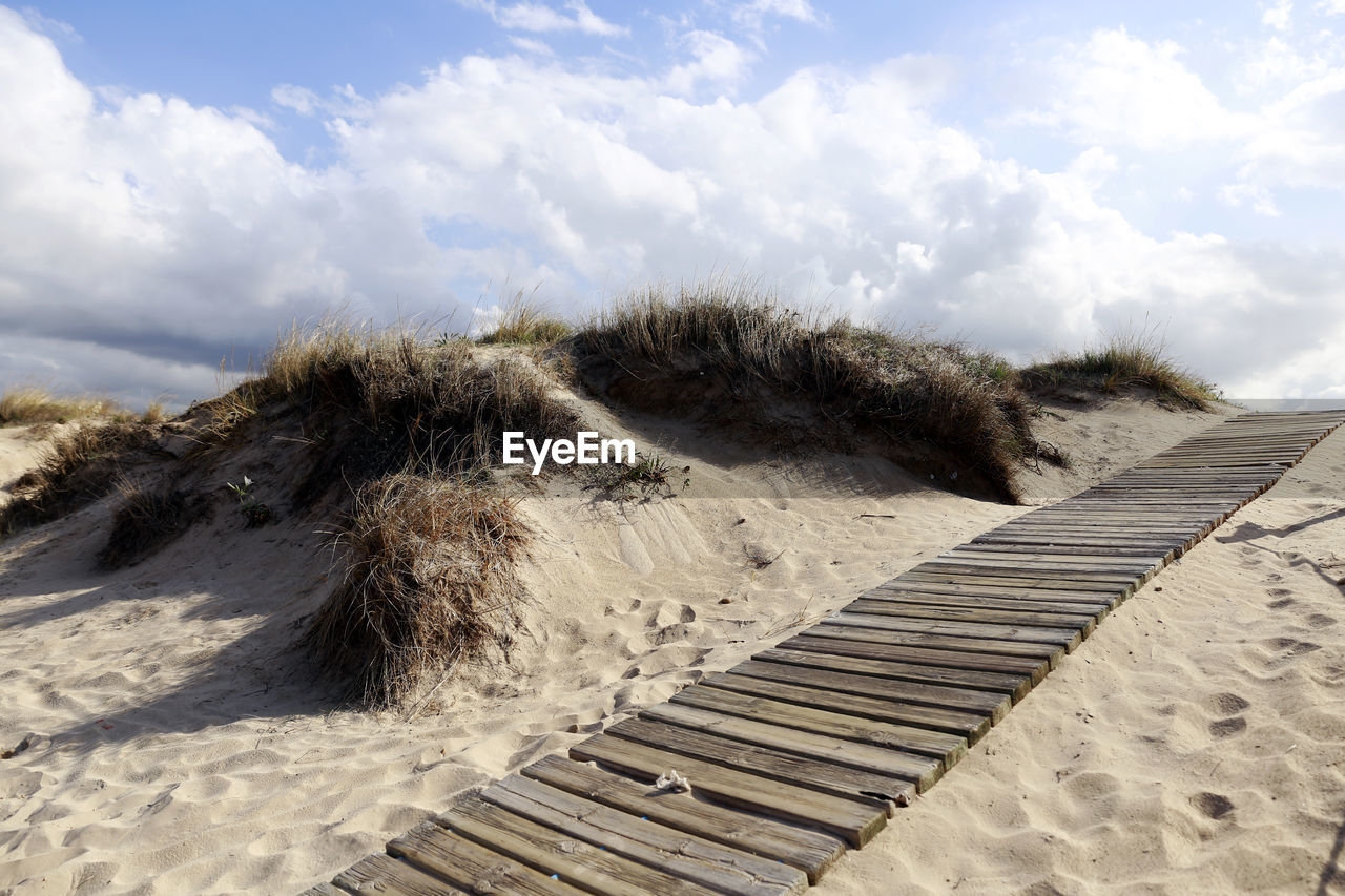 TILT IMAGE OF SAND DUNES AGAINST SKY