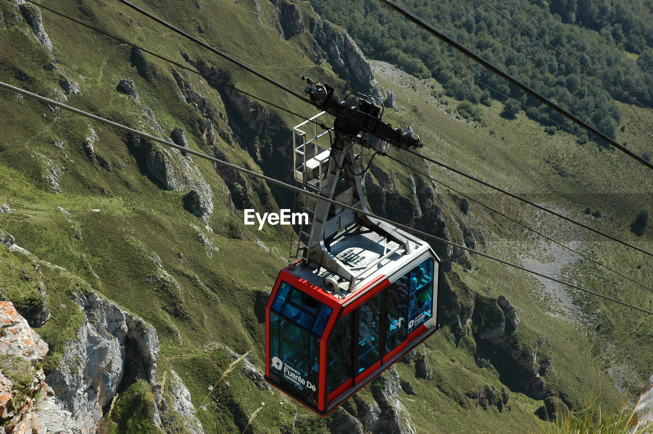 High angle view of overhead cable car over mountains