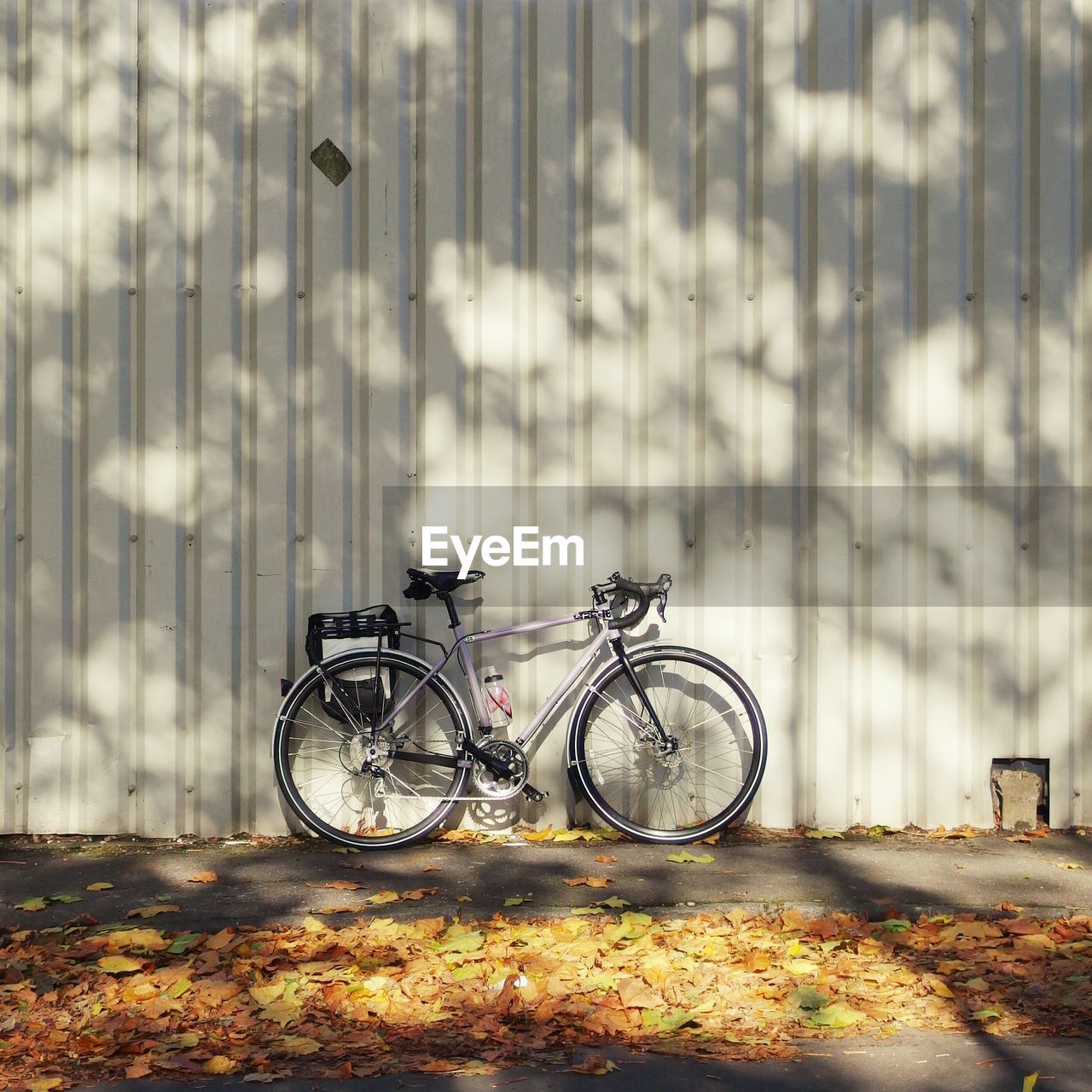 Bicycle leaning against wall