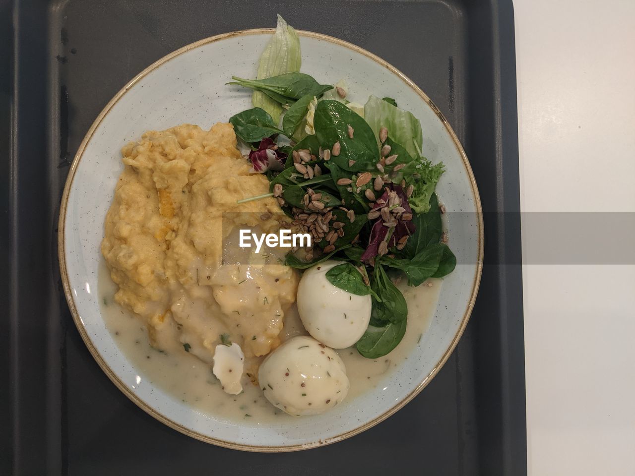 high angle view of food in plate on table