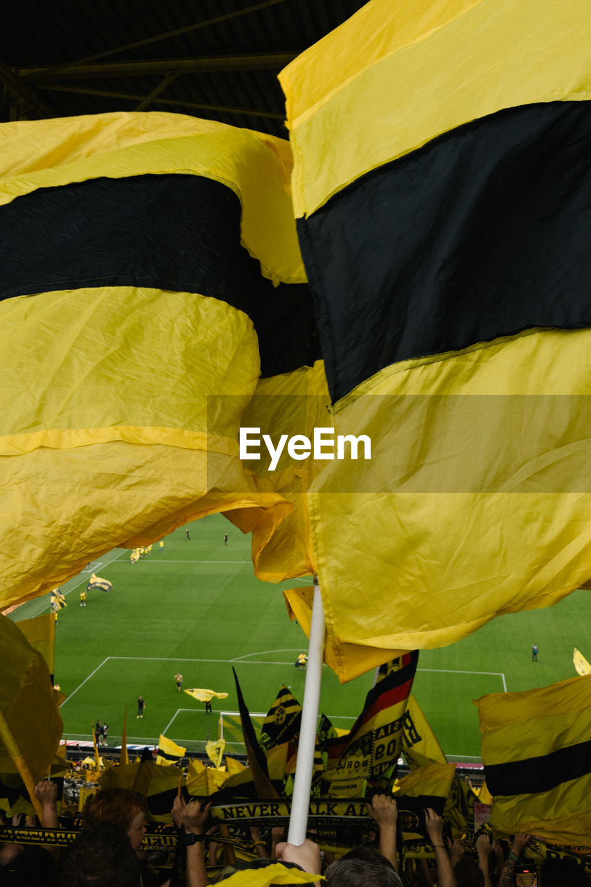 low angle view of flags