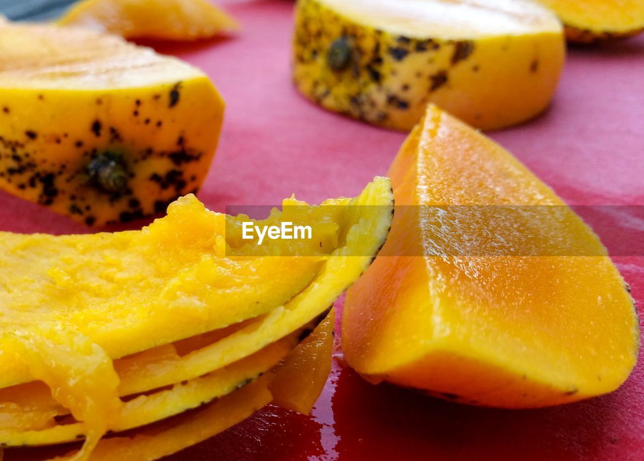 Close-up of fruits in plate