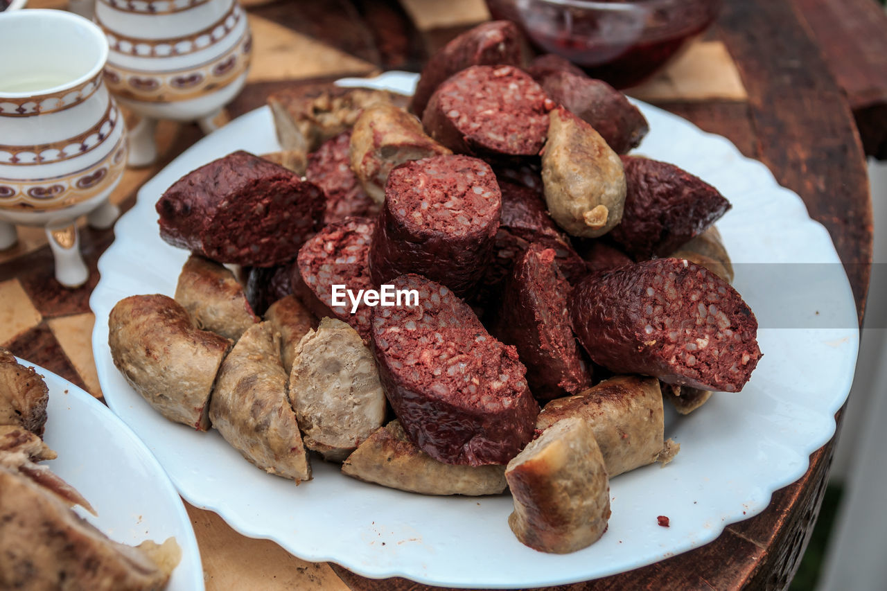 High angle view of food in plate