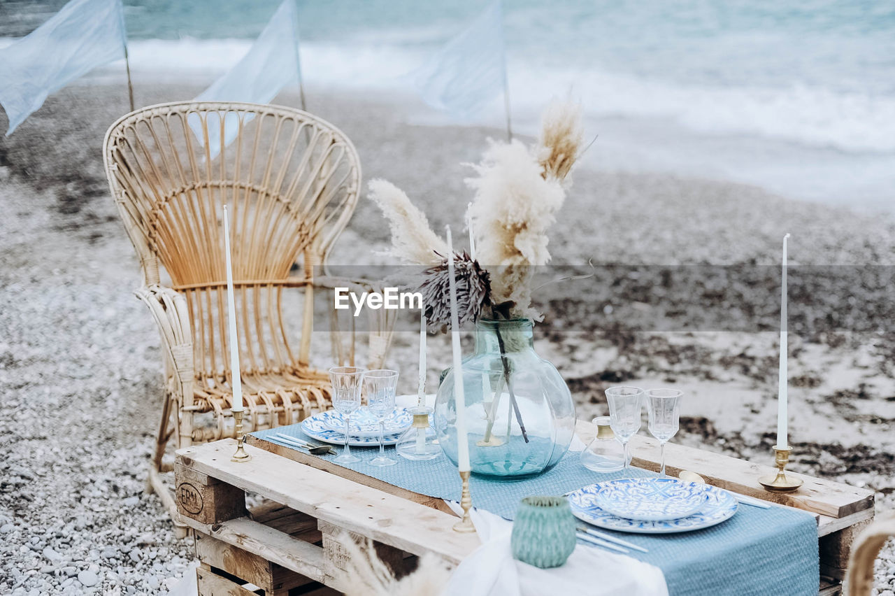 Decorating table for couple in the beac