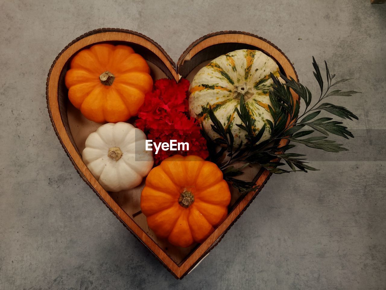 High angle view of pumpkins on table