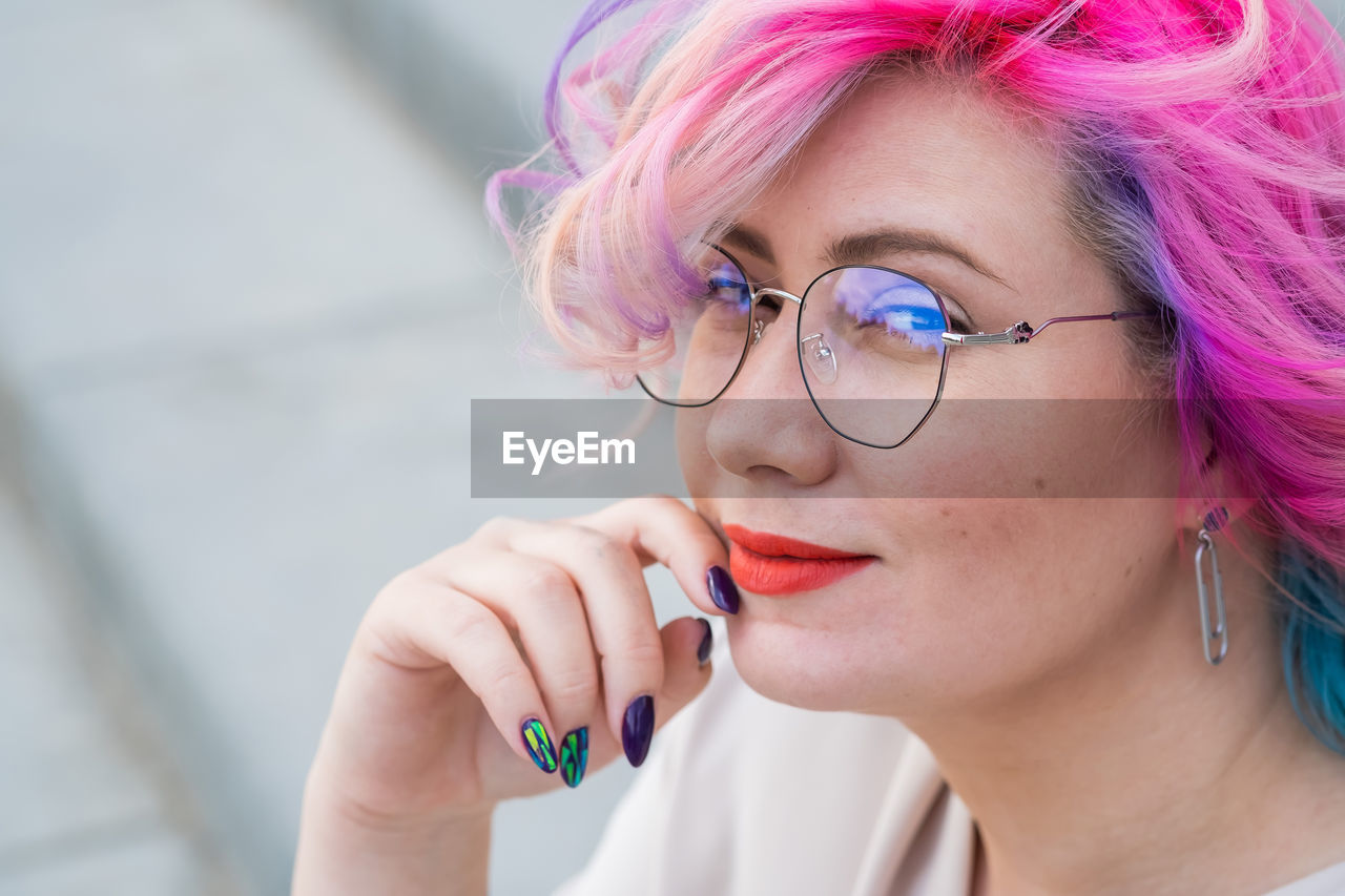 Portrait of beautiful woman with nail art