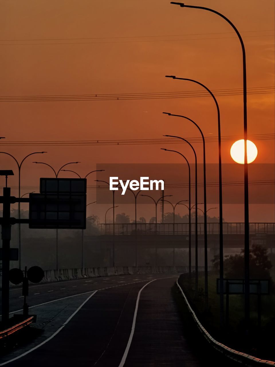 High angle view of road at sunset