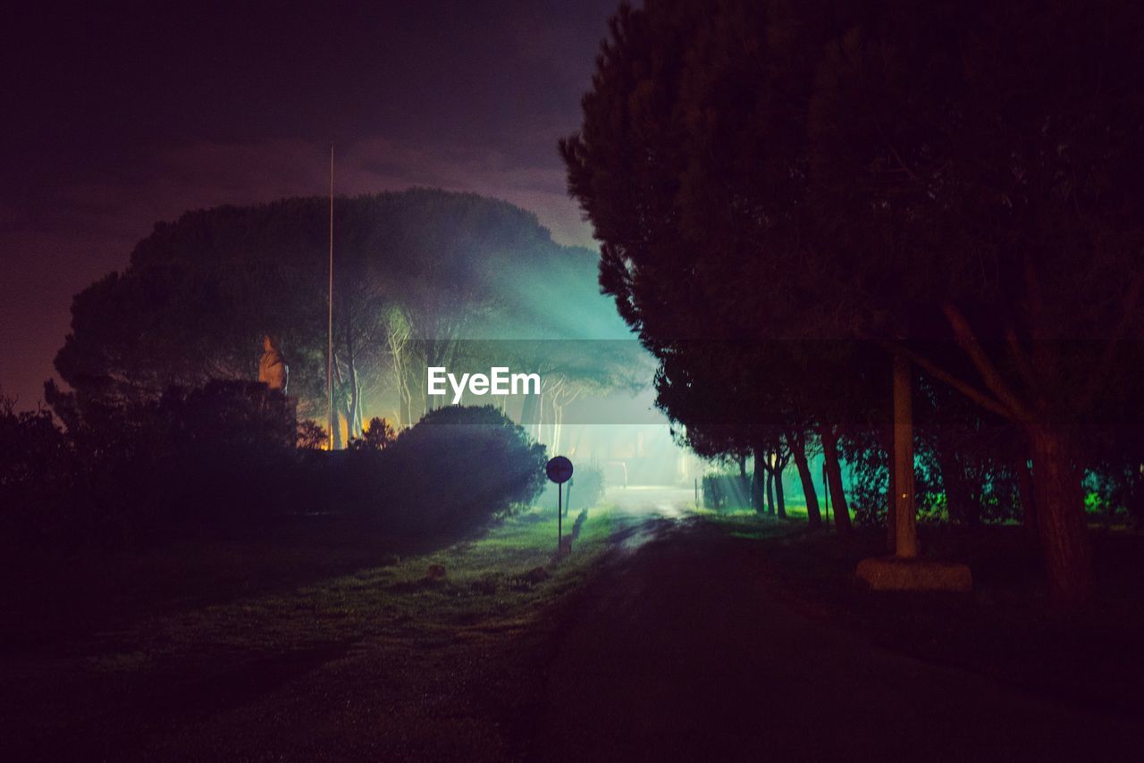 PANORAMIC VIEW OF TREES AND LANDSCAPE AGAINST SKY AT NIGHT