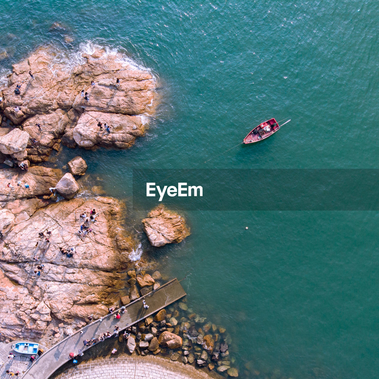 High angle view of boats in sea