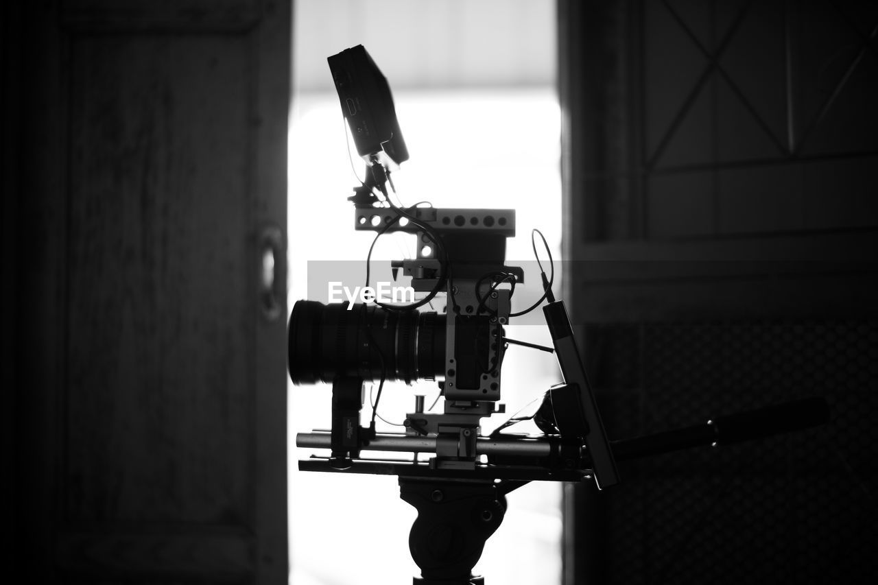 Close-up of camera on table