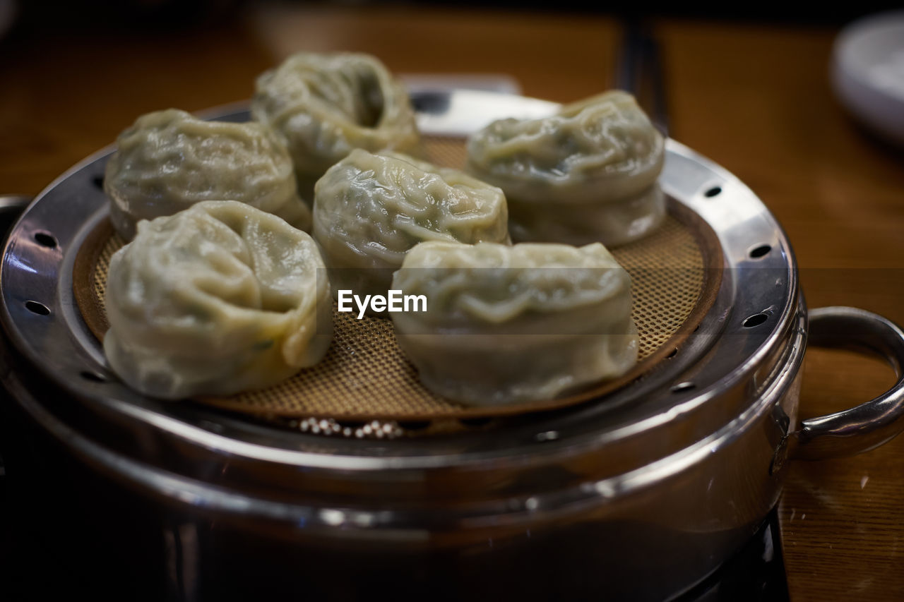 Close-up of dumplings on container