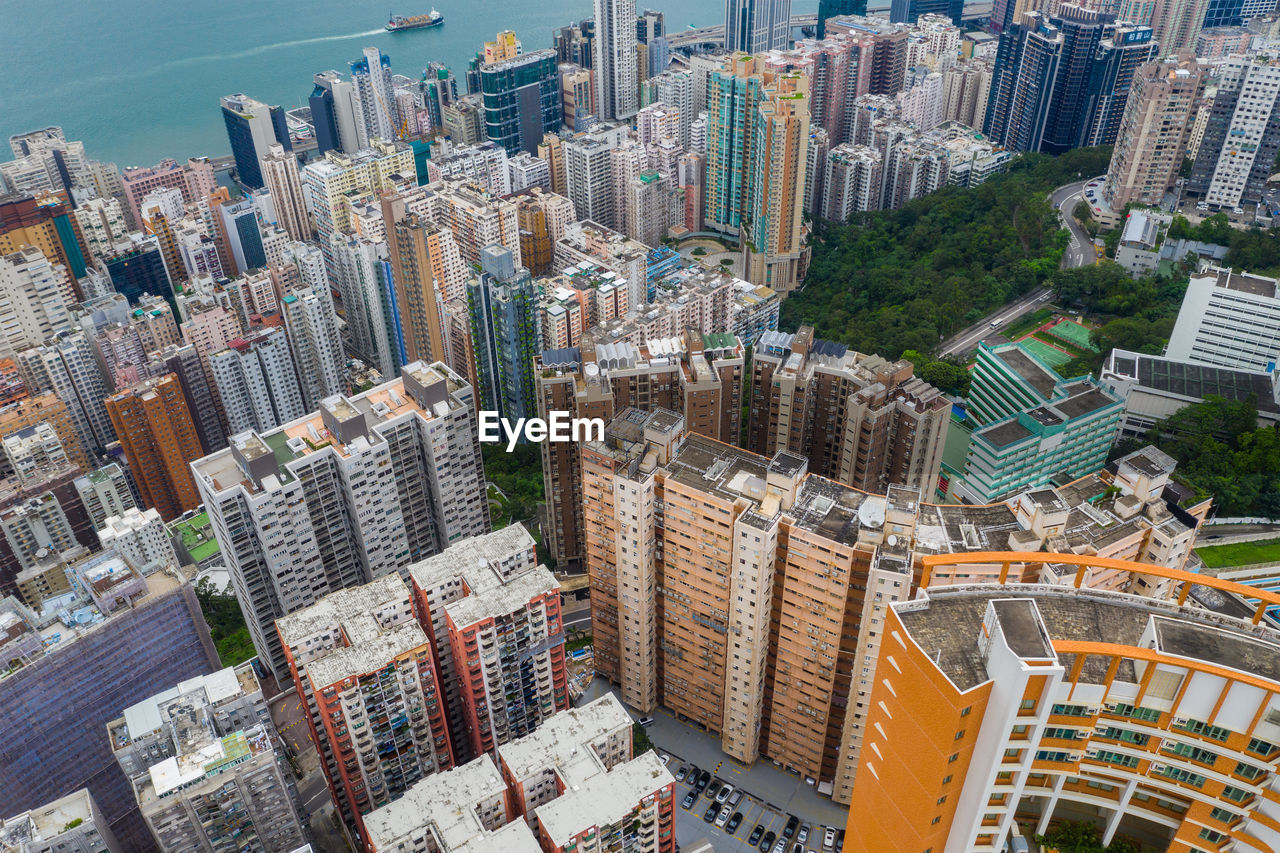 HIGH ANGLE VIEW OF MODERN CITY BUILDINGS