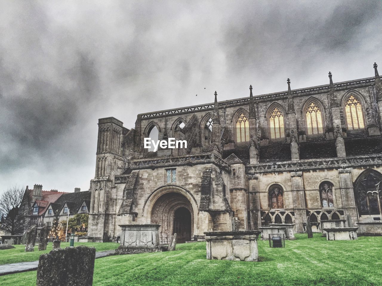 Storm clouds over church