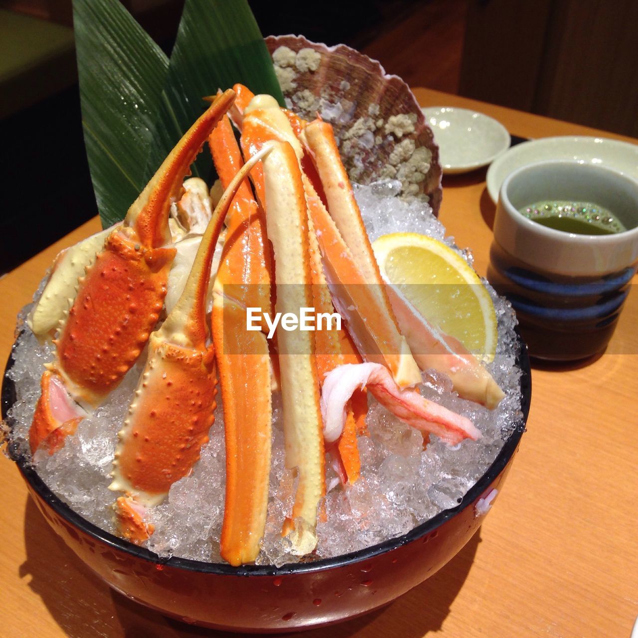 Close-up of seafood served in bowl on table