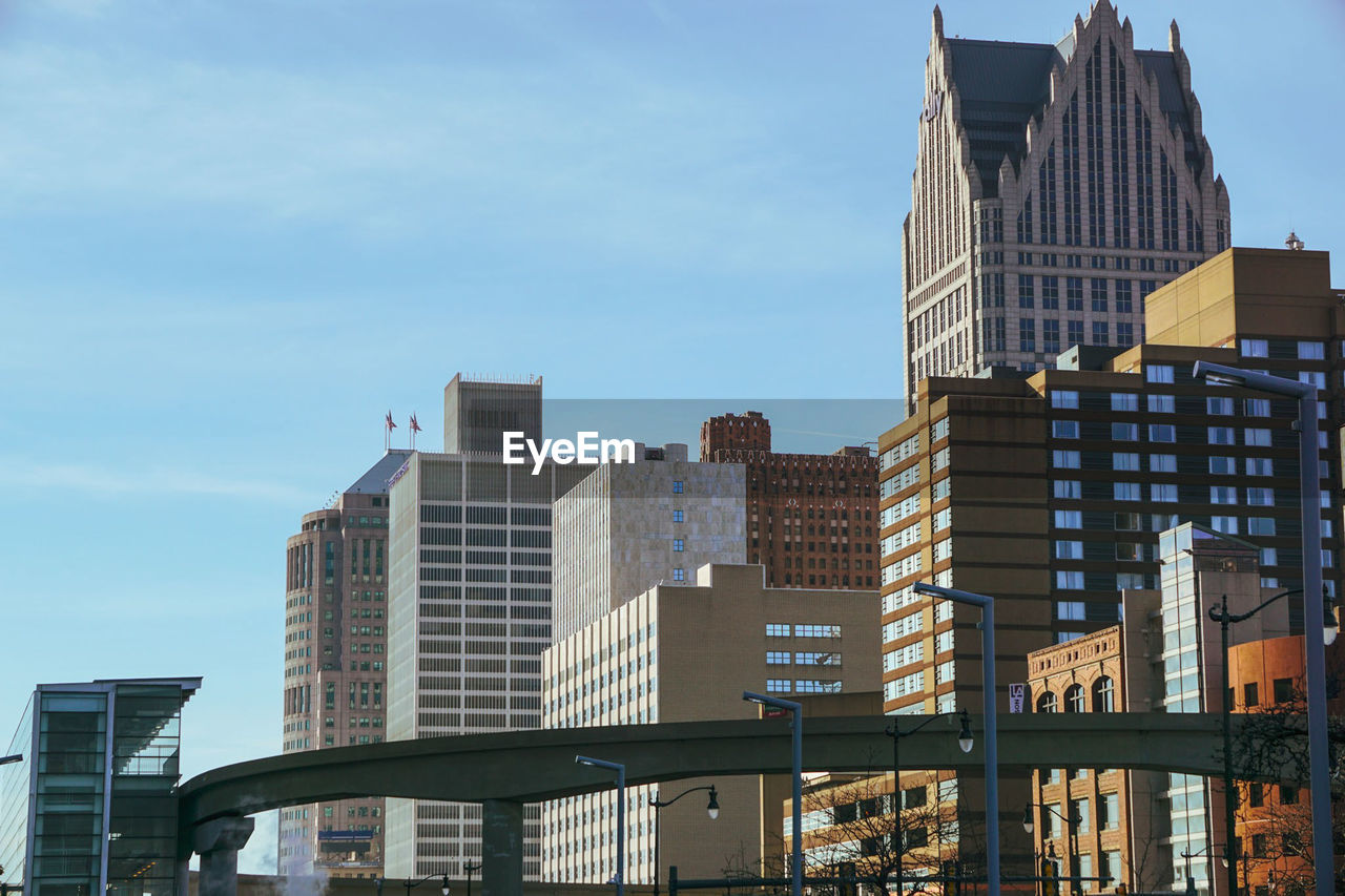 Low angle view of modern buildings against sky