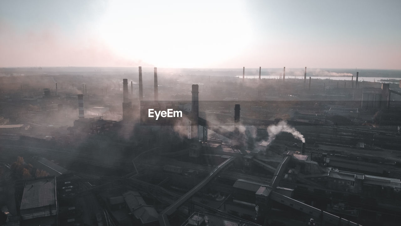 Steel industrial,heavy industry plant industrial zone, pipeline steel with smoke