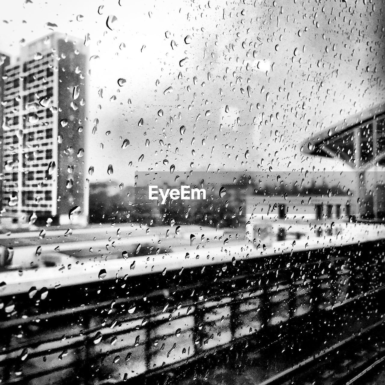 Full frame shot of window during rainy season