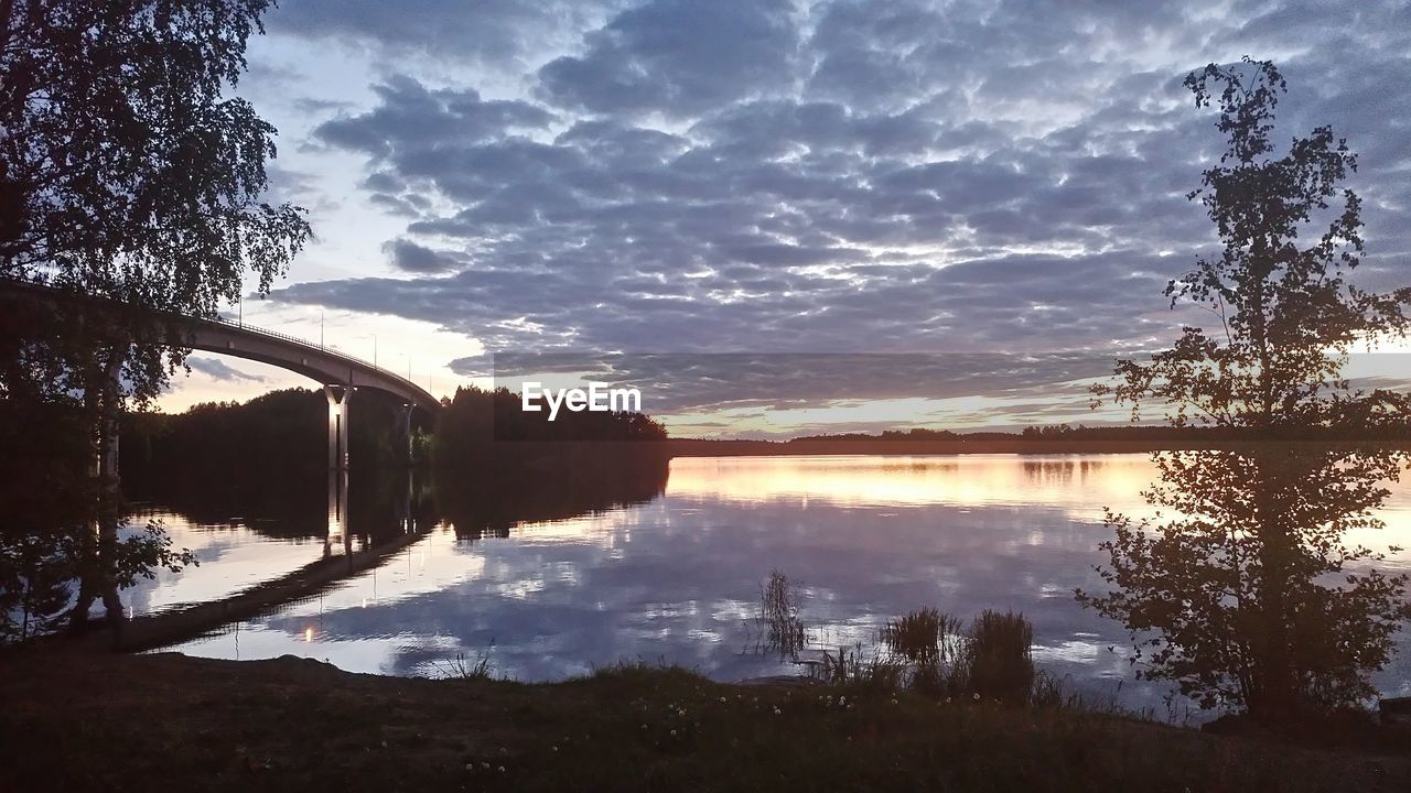 Scenic view of lake against sky during sunset