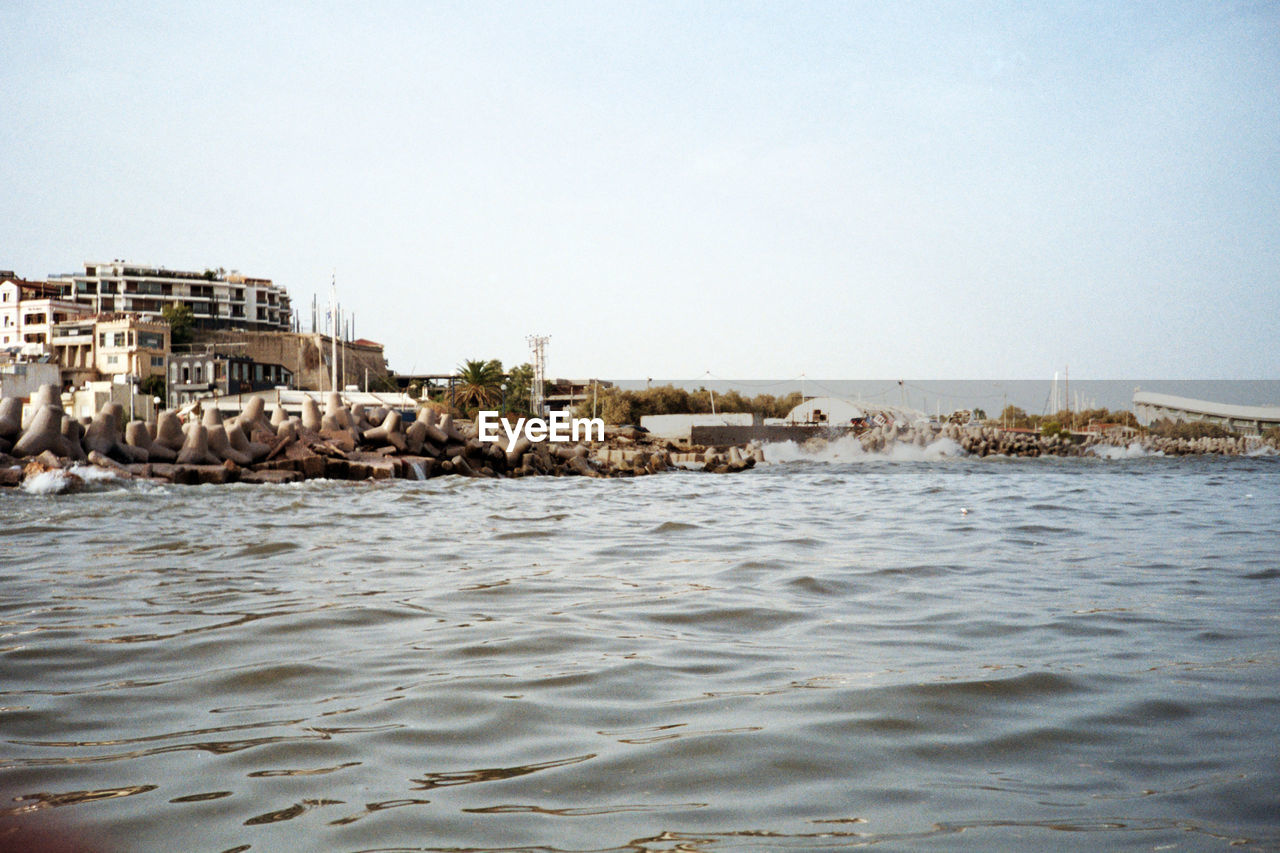 VIEW OF BUILT STRUCTURES IN WATER