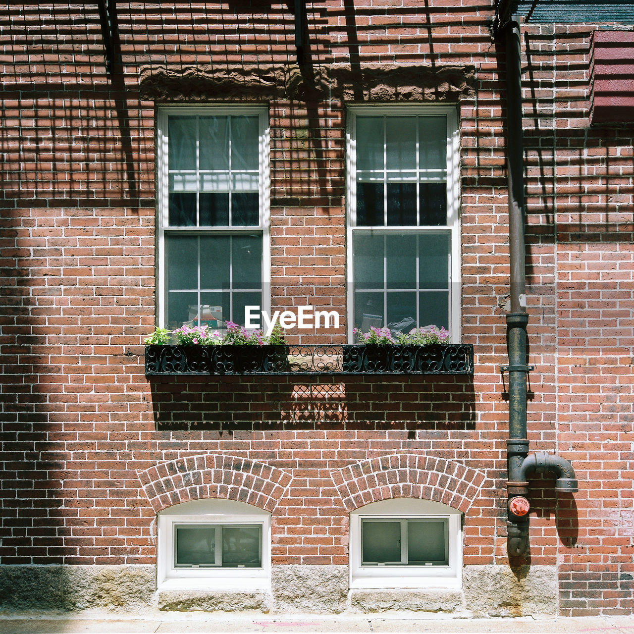 Windows of brick building