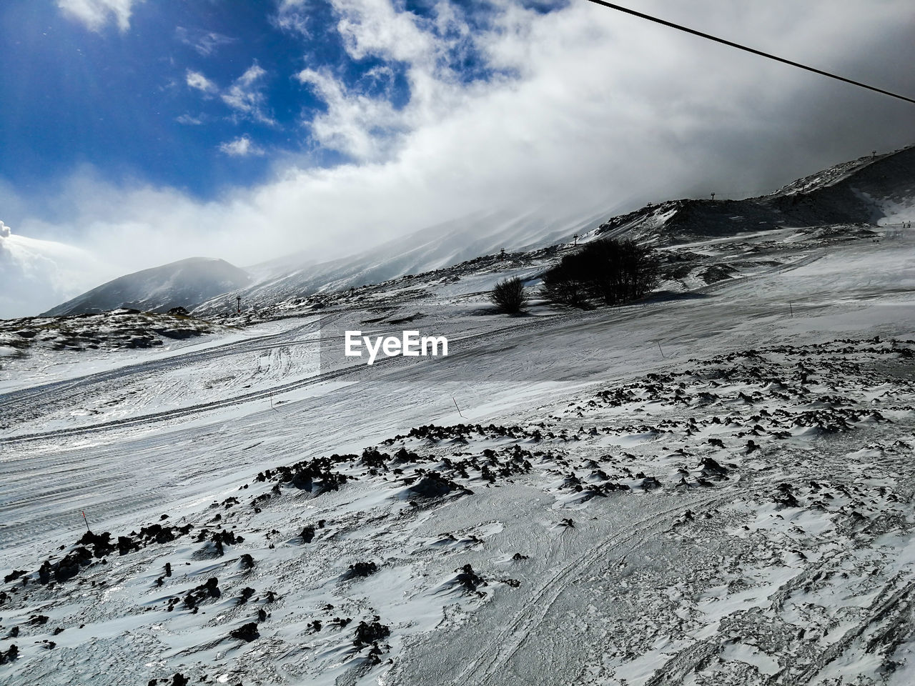 SCENIC VIEW OF SNOW COVERED LANDSCAPE AGAINST SKY