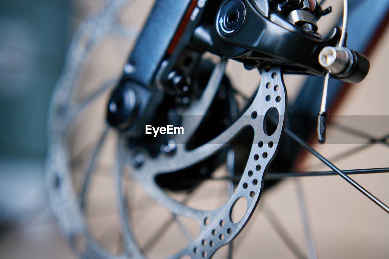 Close-up of bicycle, brakes disk 