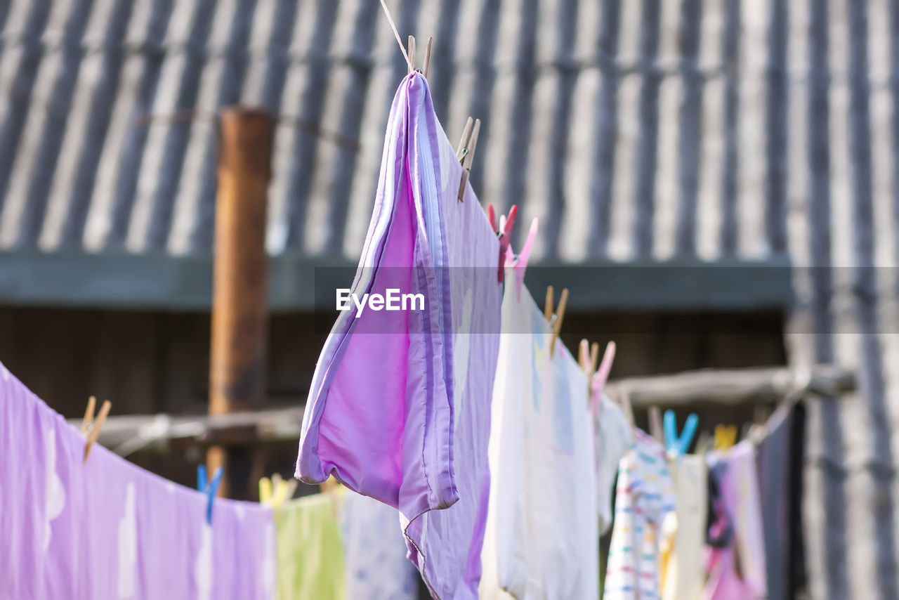 low angle view of clothes drying on clothesline