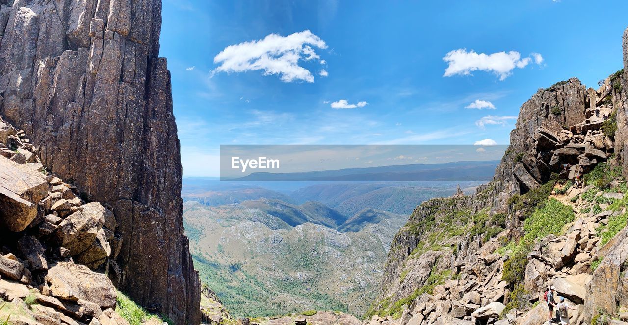 Panoramic view of landscape and mountains against sky