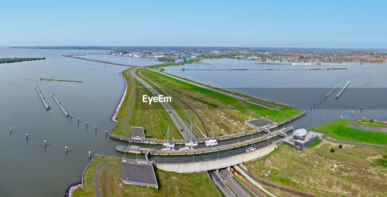 Panorama from naviduct krabbersgat near enkhuizen in the netherlands