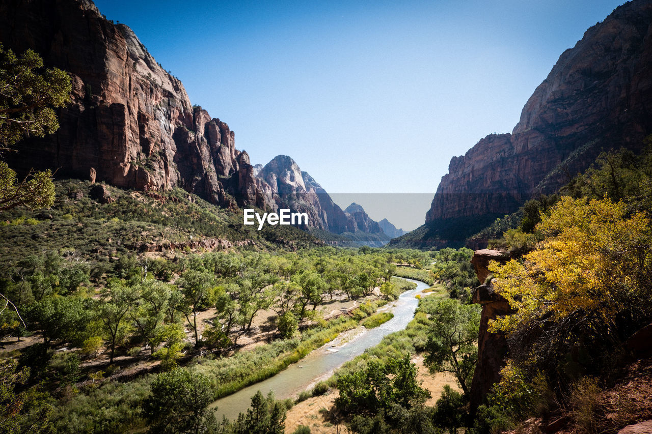 Scenic view of mountains against clear sky