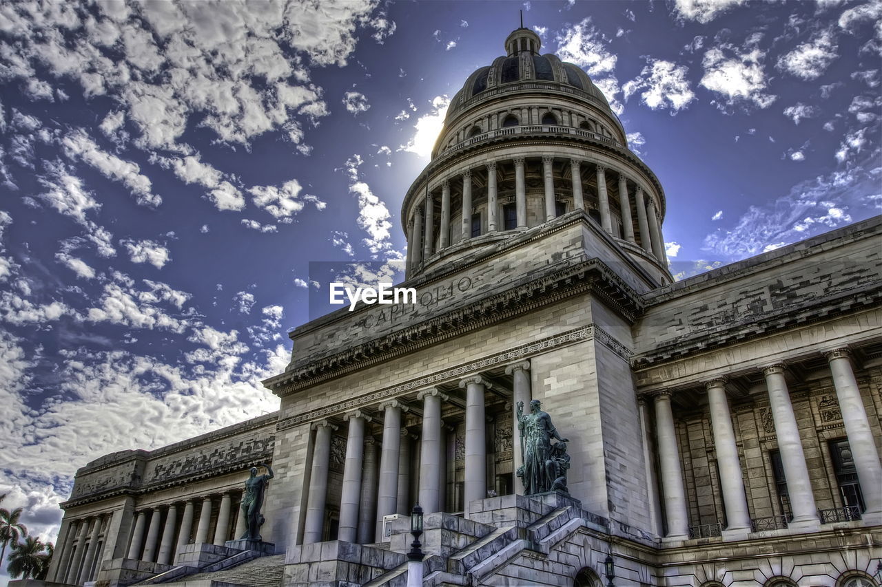 Low angle view of el capitolio against sky in city