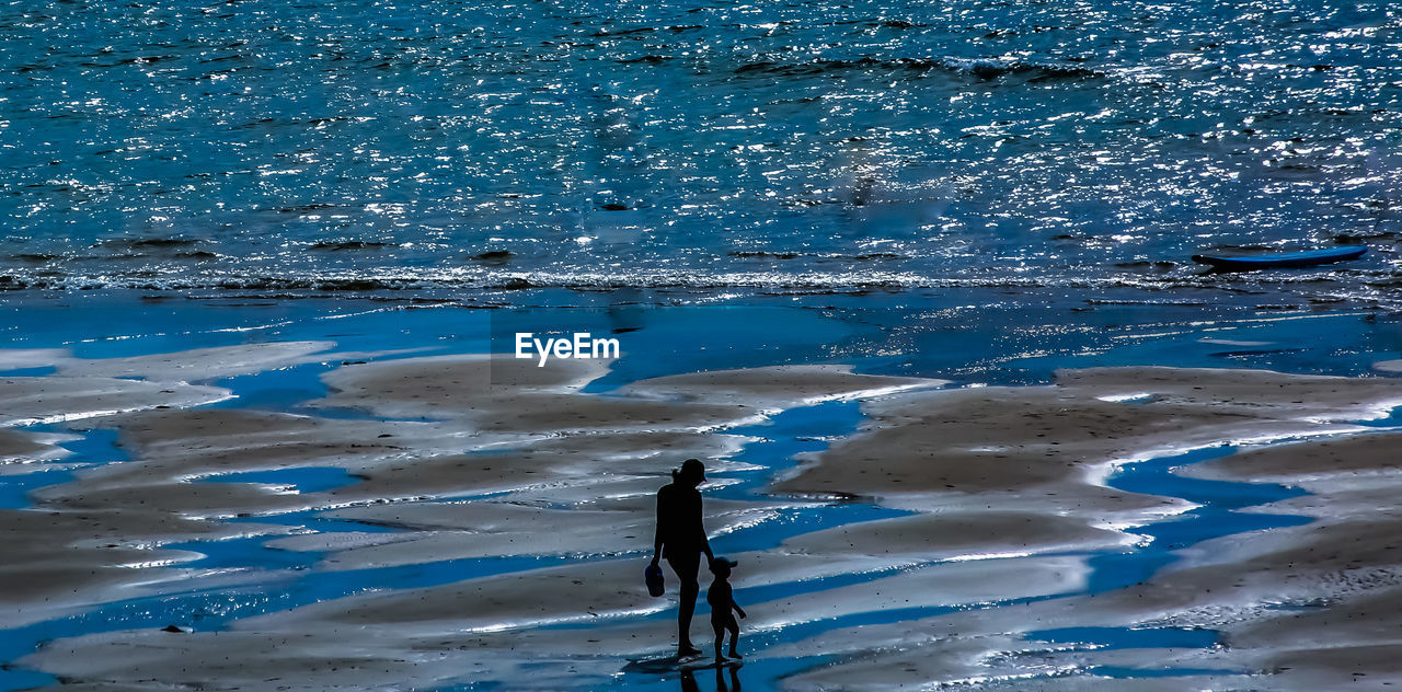 HIGH ANGLE VIEW OF MAN ON SHORE