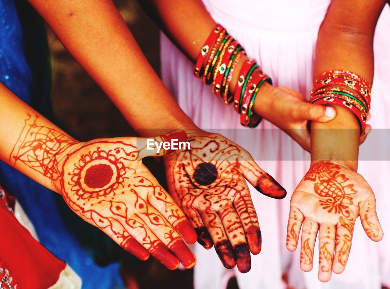 Cropped image of girls hand with henna tattoo