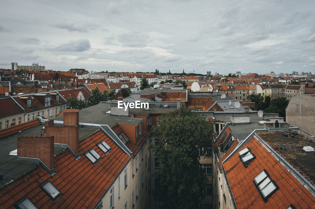 High angle view of townscape against sky