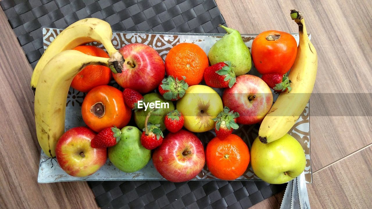 High angle view of fruits on table