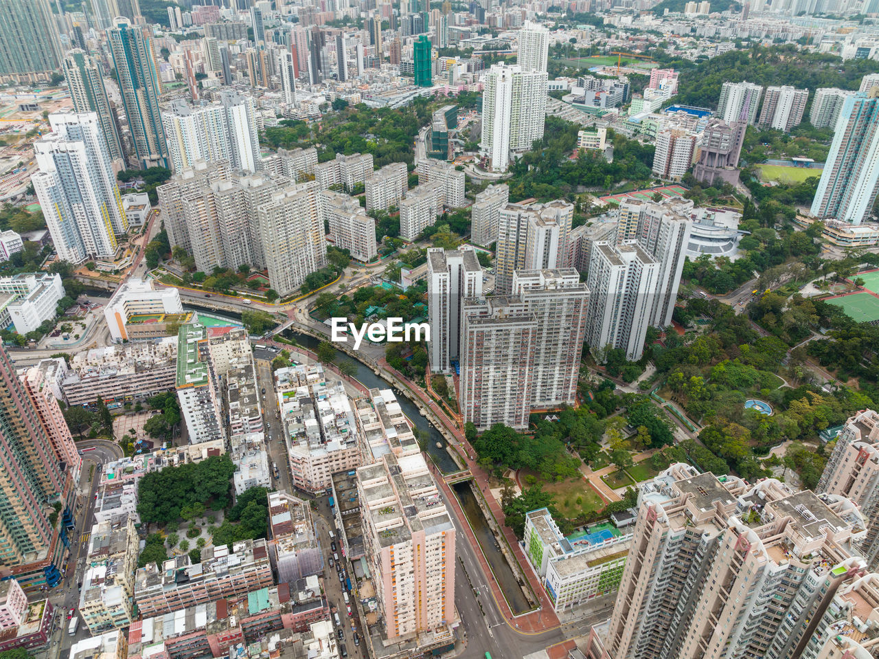 high angle view of city street