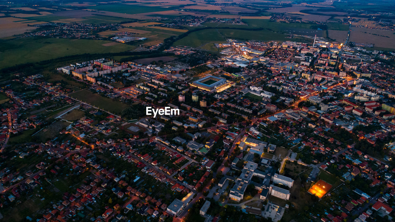 High angle view of buildings in city